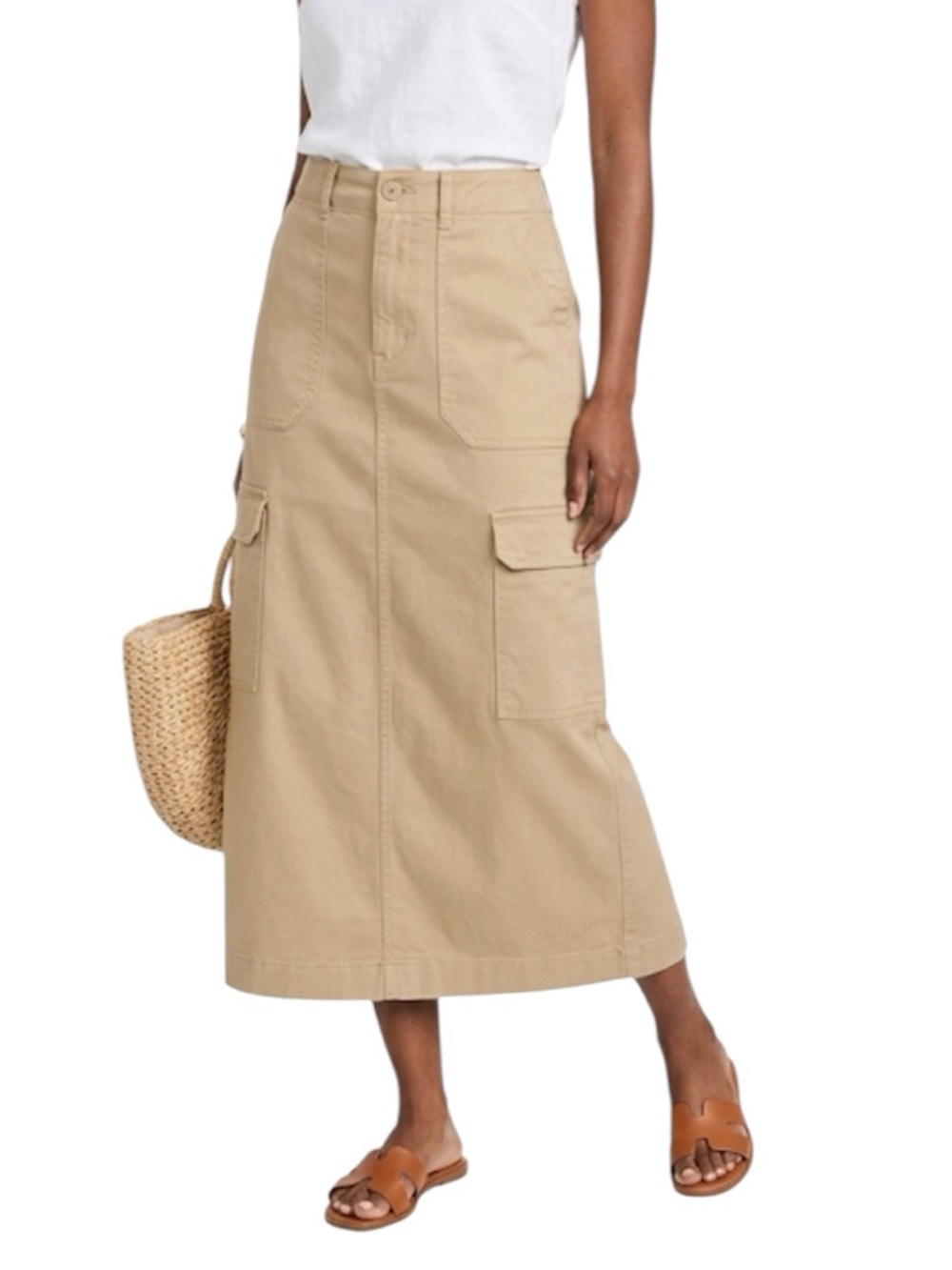 Universal Thread Woman's Cargo Long Midi Skirt Split in Back Khaki Tan Size: 6